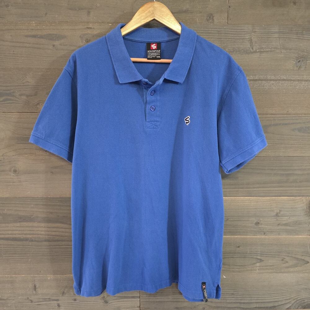 Southpole Mens XXL Blue Pique Cotton Short Sleeve Polo Shirt Embroidered Y2K VTG